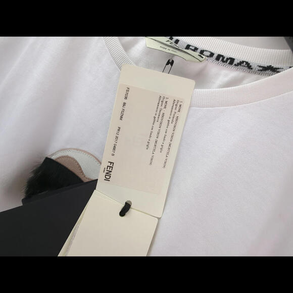 [SOLD] $1295 NWT FENDI x KARL LAGERFELD Men's Sz M Mink Fur Trim White T-Shirt - Picture 6 of 8